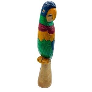 Vintage Colorful Hand-Carved Wooden Parrot Bird Figurine 12.5”